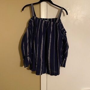 Sonoma Women Off the Shoulder Blue & Gray Striped Top